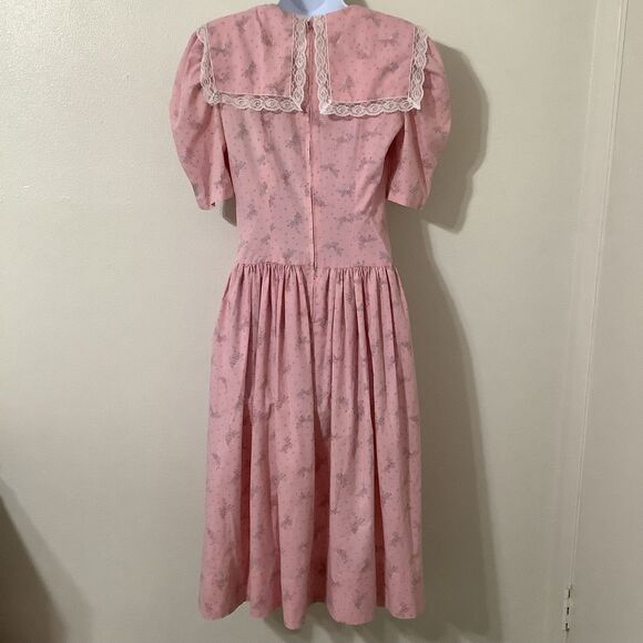 Vintage Handmade Pink Floral Western Country Lace Up Cottagecore Fairy Dress M - Picture 4 of 8